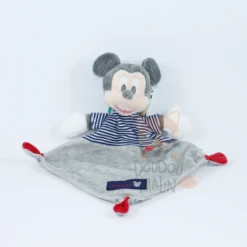 Disney Mickey La Souris Doudou Plat Bleu Gris Rouge