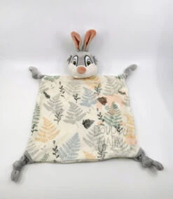 Disney - Panpan Le Lapin - Doudou Plat Blanc Gris Feuille 30 Cm
